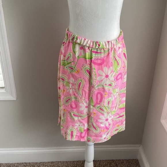 Vintage 80s 90s Lilly Pulitzer Midi Pink Summer Silk Floral Paisley Skirt Size 2 - Picture 5 of 16